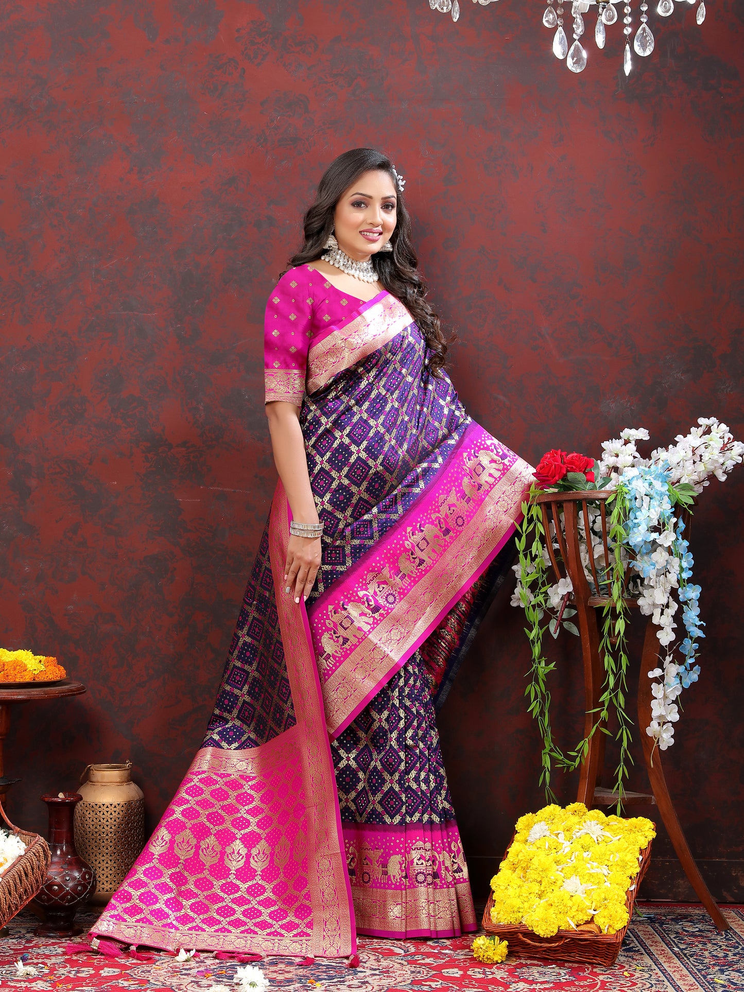 Purple Classic Meenakari Bandhani Silk Saree