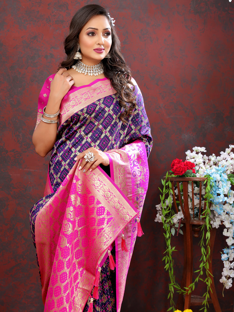 Purple Classic Meenakari Bandhani Silk Saree