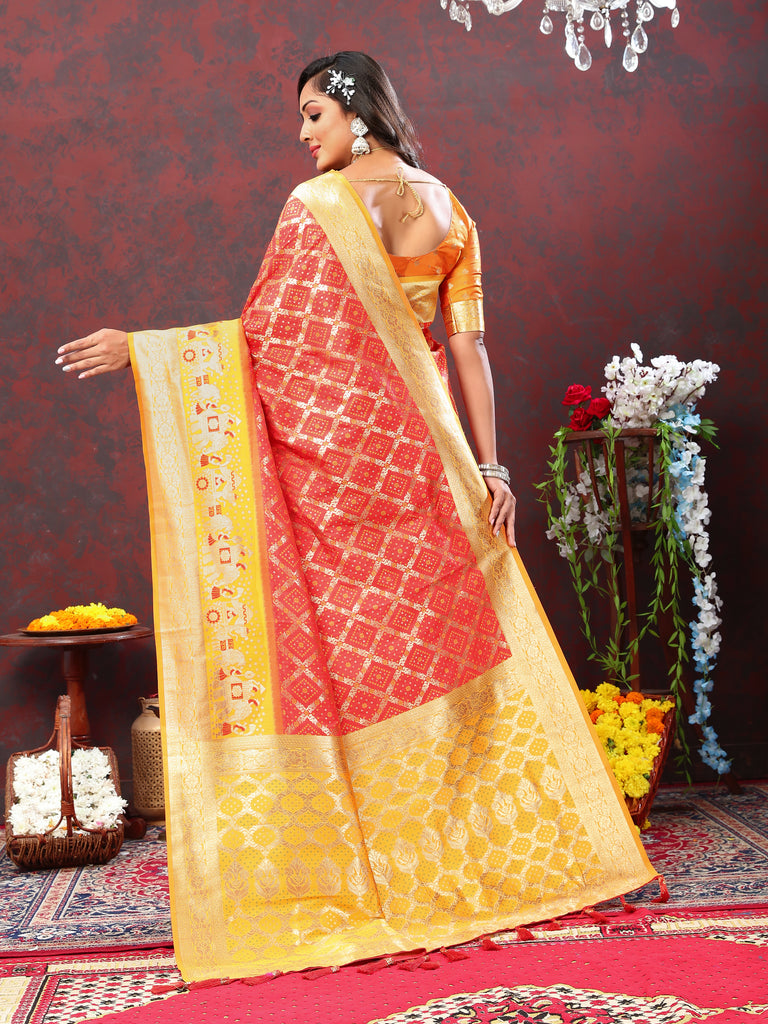 Orange Classic Meenakari Bandhani Silk Saree
