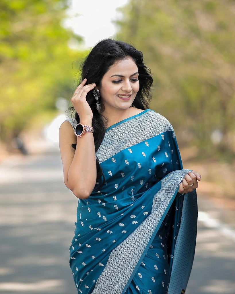 Sky Blue Soft Cotton Silk Saree With Blouse Piece