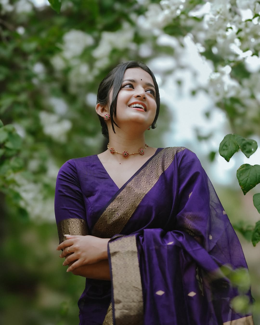 Purple Soft Linen Cotton Silk Saree With Blouse Piece