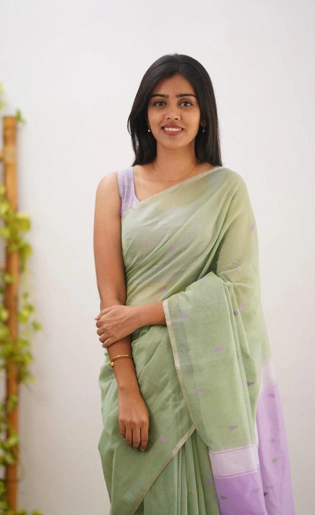 Pista Pure Soft Linen Cotton Silk Saree With Blouse Piece