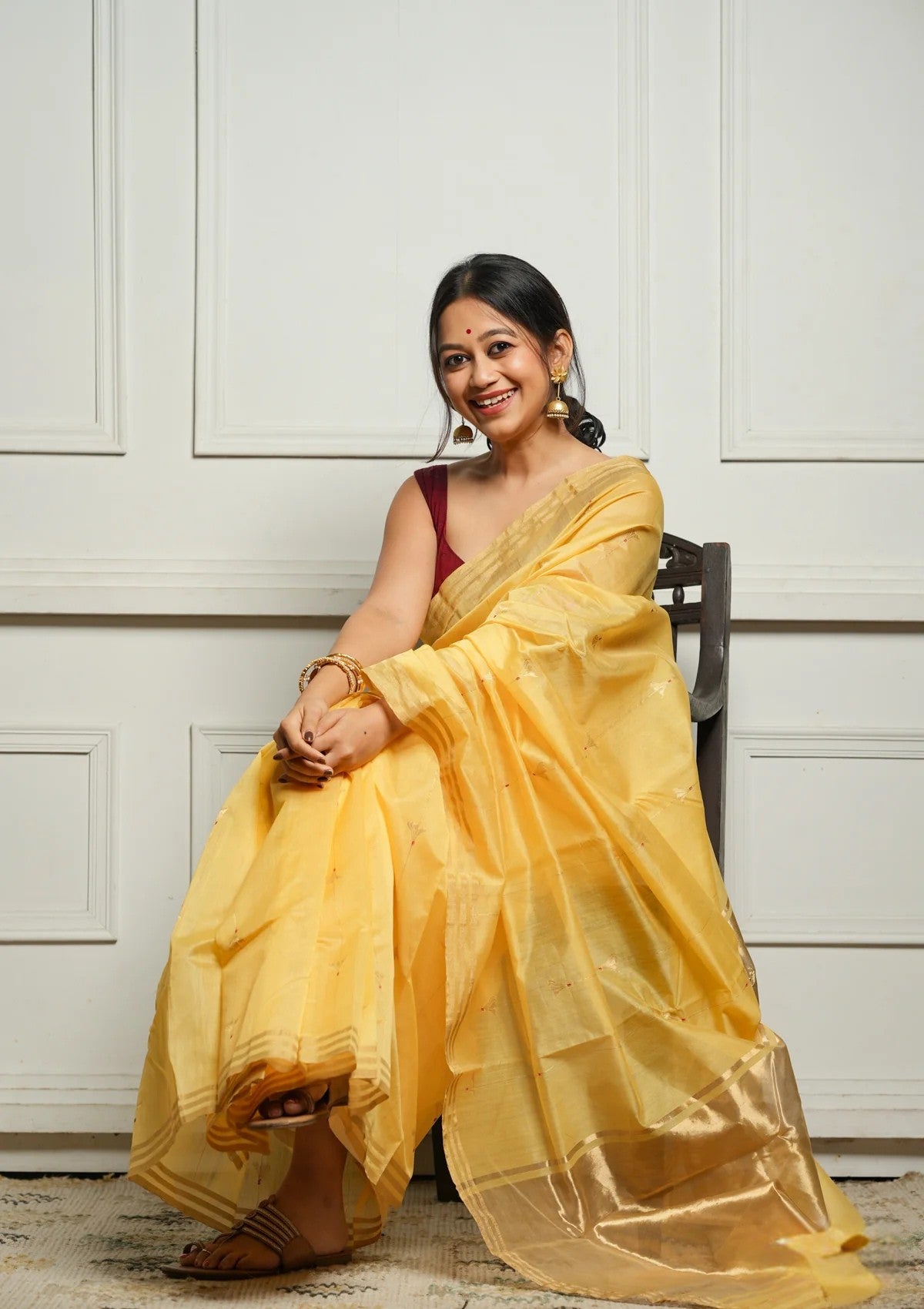 Yellow Rich Pure Linen Cotton Silk Saree With Blouse Piece