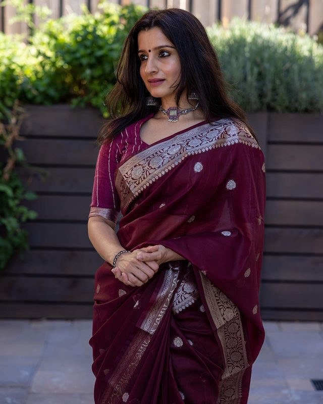 Wine Soft Cotton Silk Saree With Blouse Piece