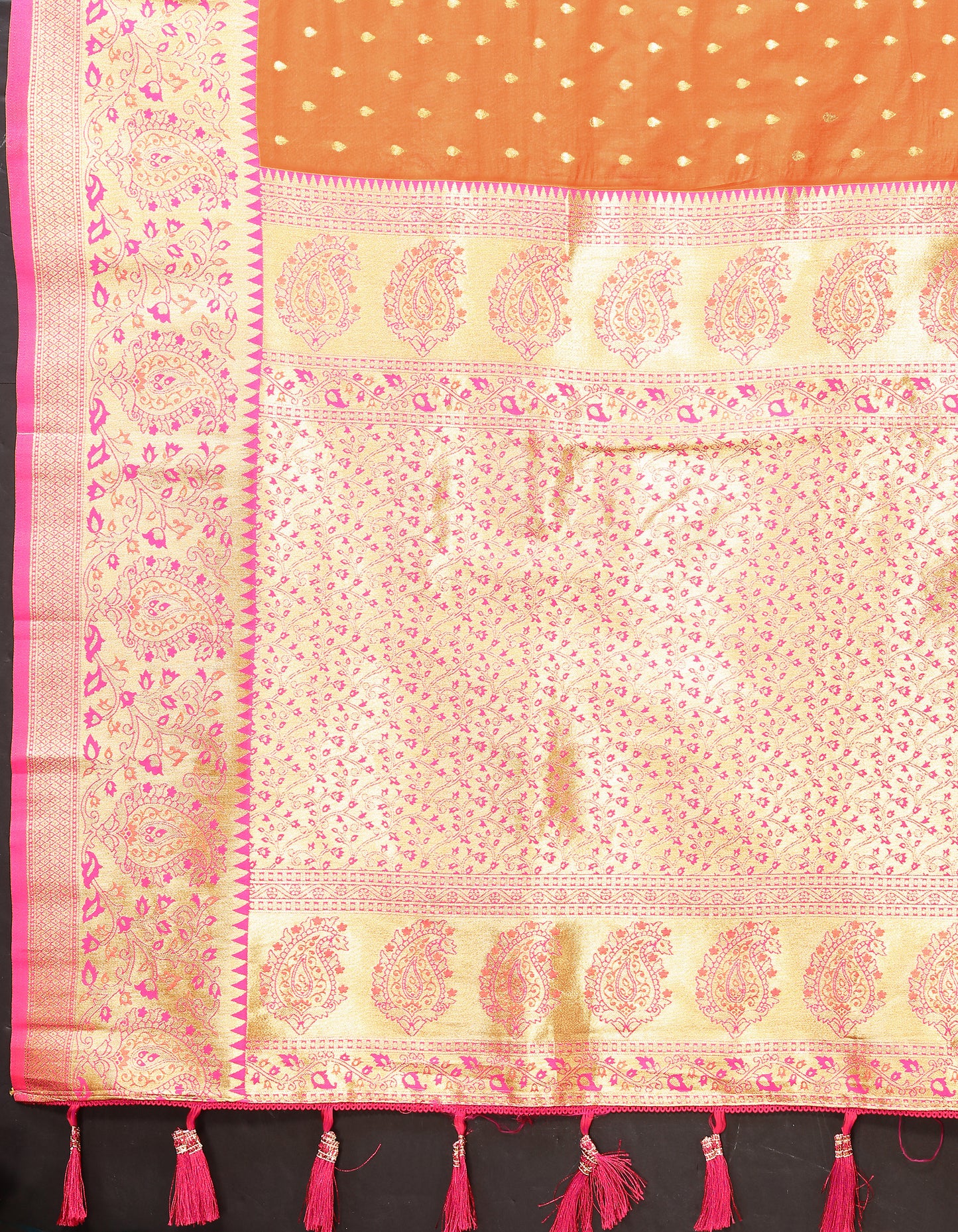 Orange Soft Silk Zari Motifs Saree With Brocade Blouse Piece