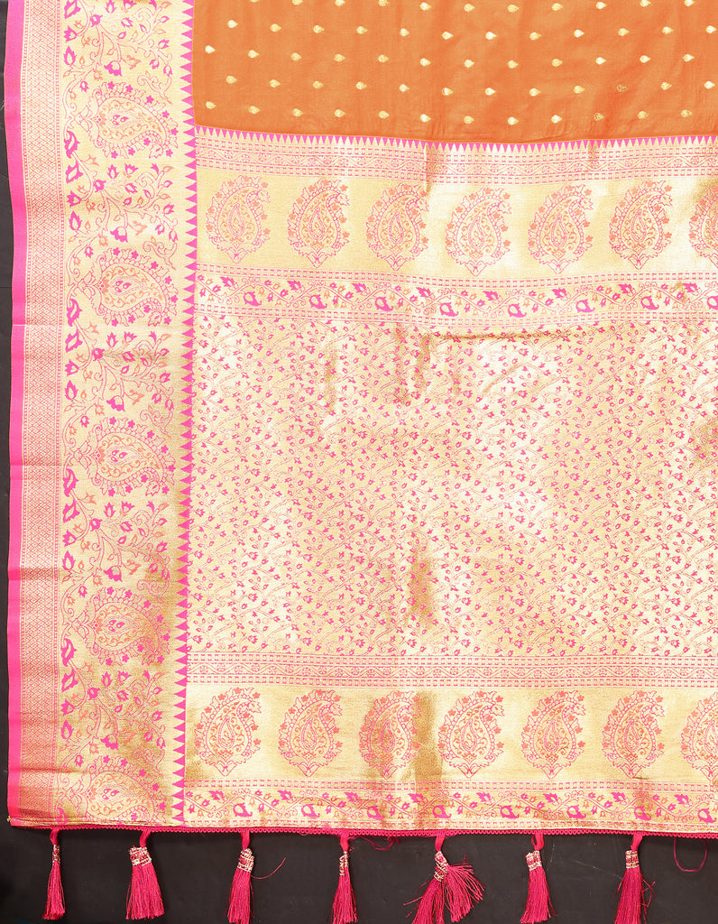 Orange Soft Silk Zari Motifs Saree With Brocade Blouse Piece