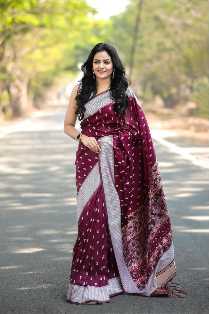 Wine Soft Cotton Silk Saree With Blouse Piece