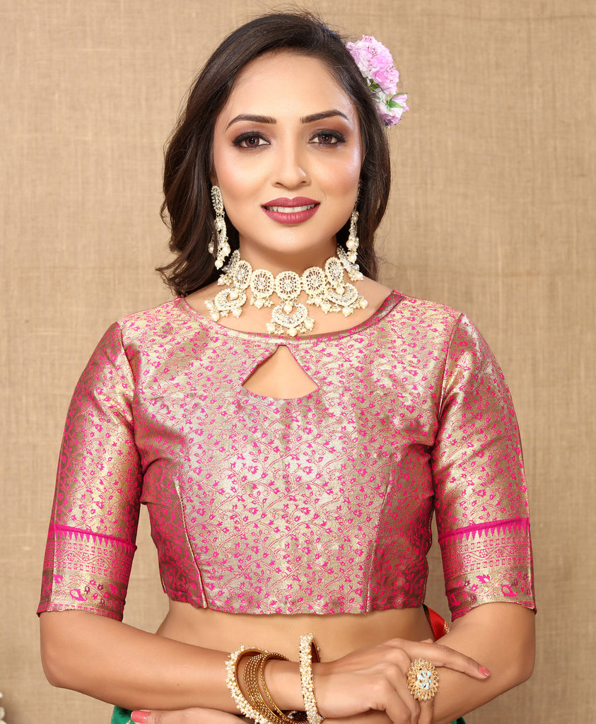 Orange Soft Silk Zari Motifs Saree With Brocade Blouse Piece