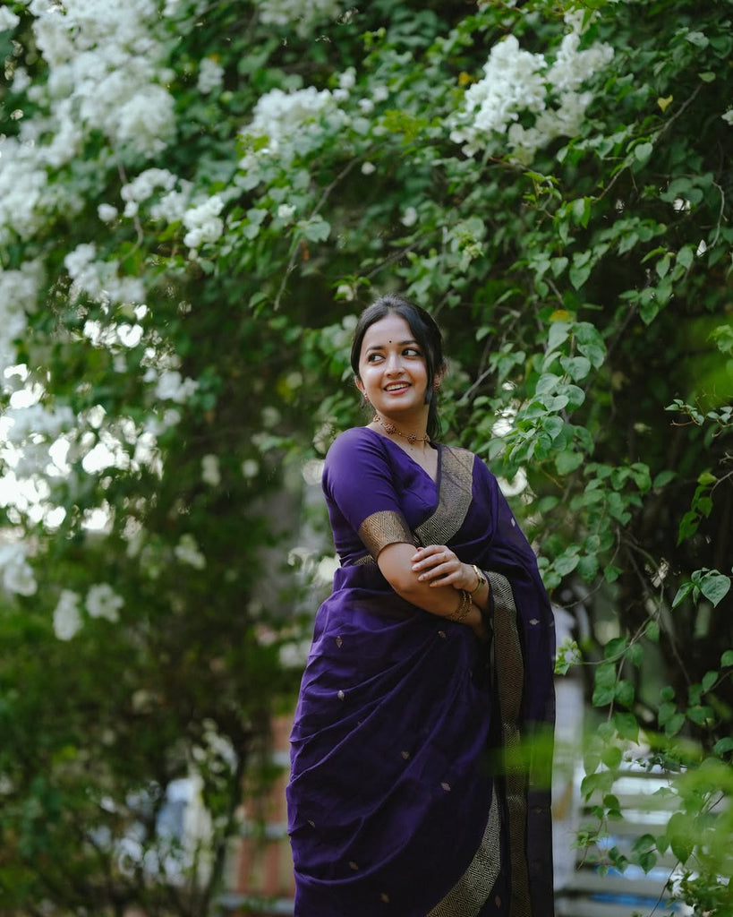 Purple Soft Linen Cotton Silk Saree With Blouse Piece