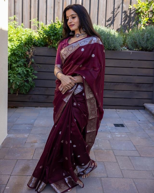 Wine Soft Cotton Silk Saree With Blouse Piece
