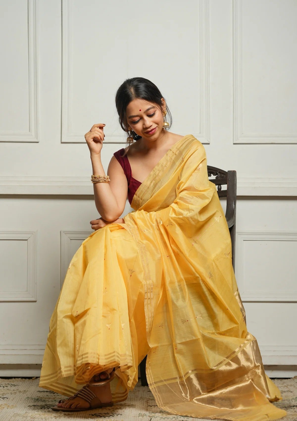 Yellow Rich Pure Linen Cotton Silk Saree With Blouse Piece