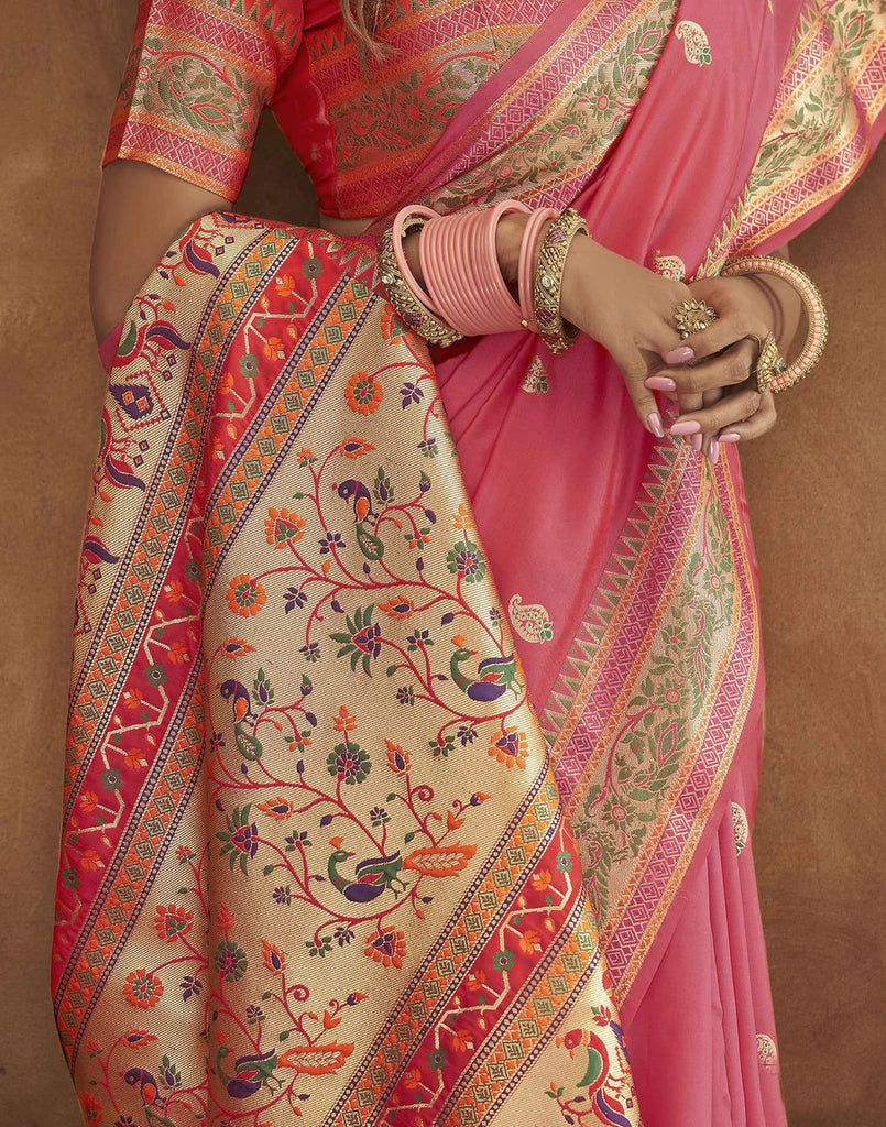 Pink Tassel Touch Meenakari Pethani Saree With Blouse Piece