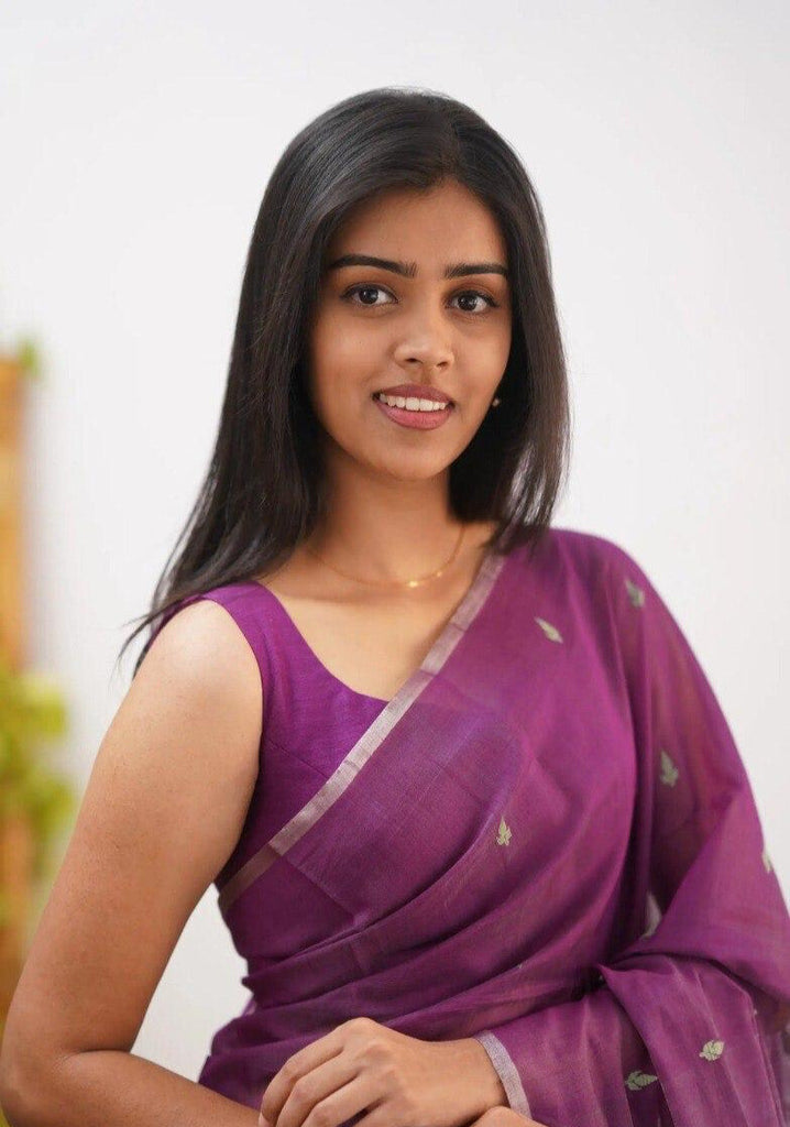 Wine Pure Linen Cotton Silk Saree With Blouse Piece