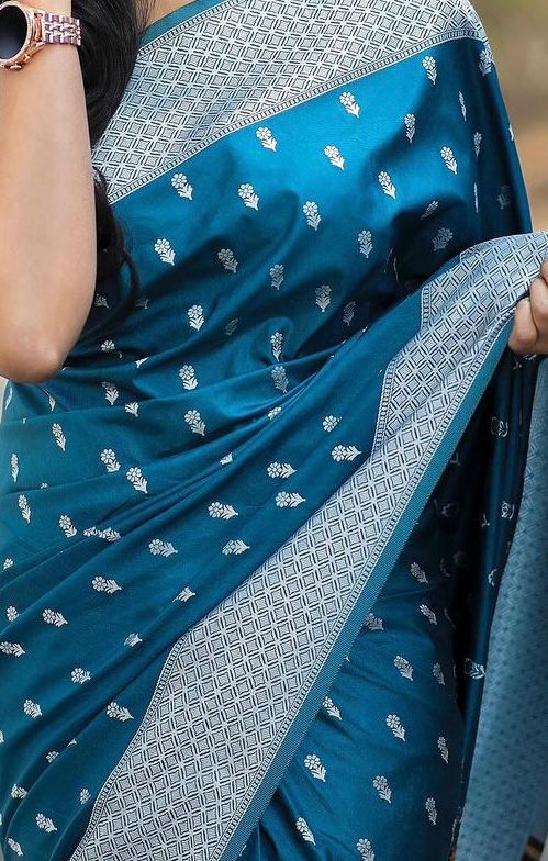 Sky Blue Soft Cotton Silk Saree With Blouse Piece