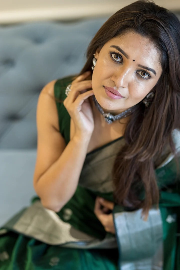 Green Pure Soft Linen Cotton Silk Saree With Blouse Piece