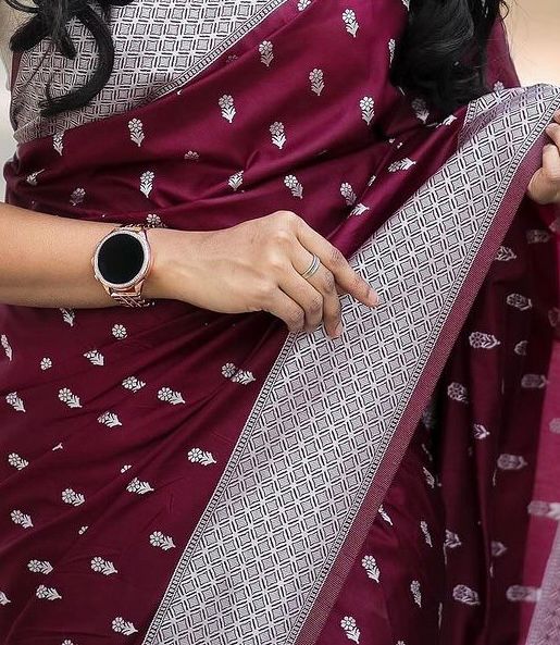 Wine Soft Cotton Silk Saree With Blouse Piece
