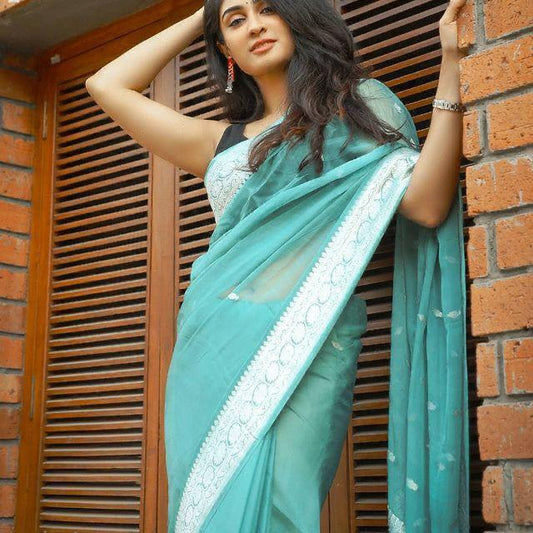 Mint Green Soft Cotton Silk Saree With Blouse Piece