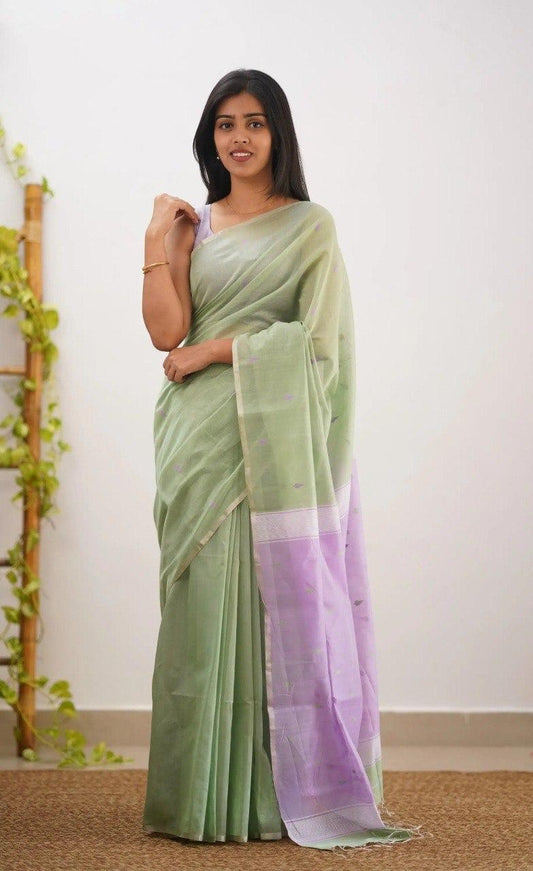 Pista Pure Soft Linen Cotton Silk Saree With Blouse Piece