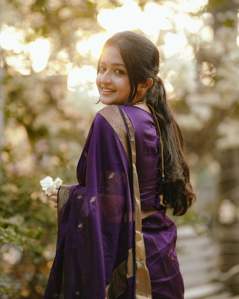 Purple Soft Linen Cotton Silk Saree With Blouse Piece