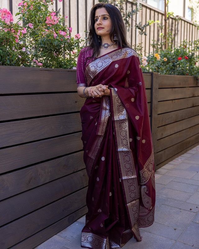 Wine Soft Cotton Silk Saree With Blouse Piece