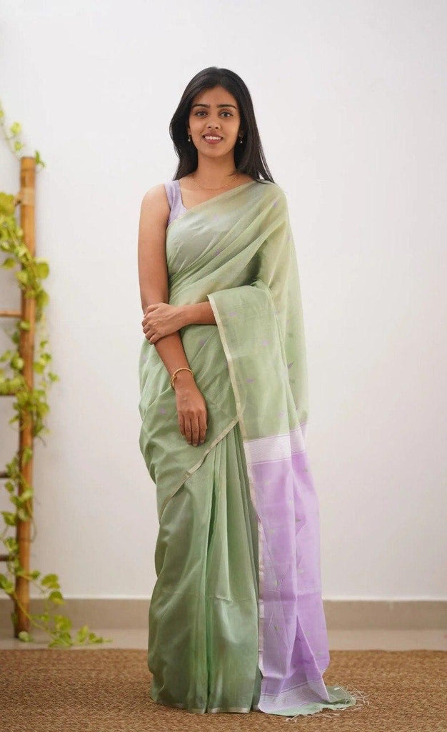 Pista Pure Soft Linen Cotton Silk Saree With Blouse Piece