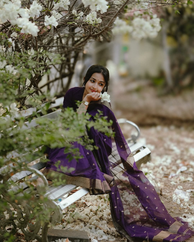 Purple Soft Linen Cotton Silk Saree With Blouse Piece