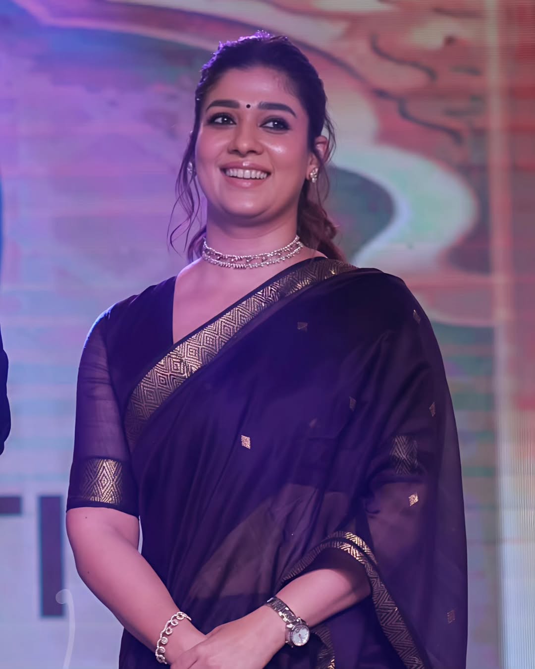 Nayanthara New Purple Soft Linen Cotton Silk Saree With Blouse Piece