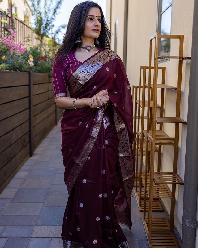 Wine Soft Cotton Silk Saree With Blouse Piece
