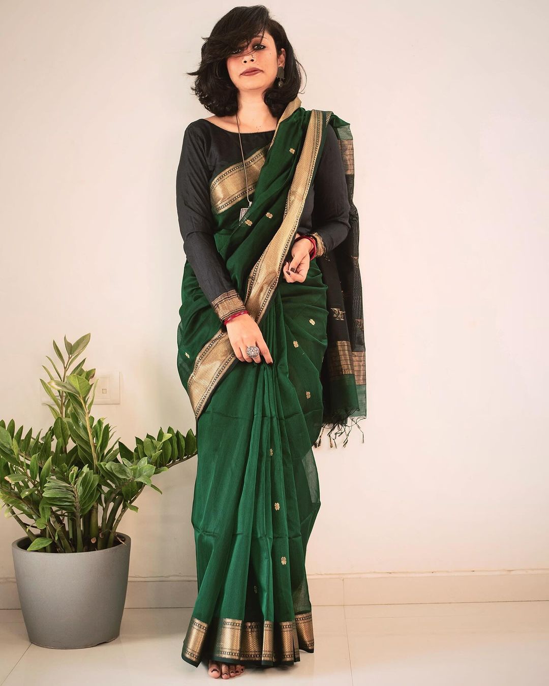 Handloom Green Light Weight Soft Cotton Silk Saree With Blouse Piece