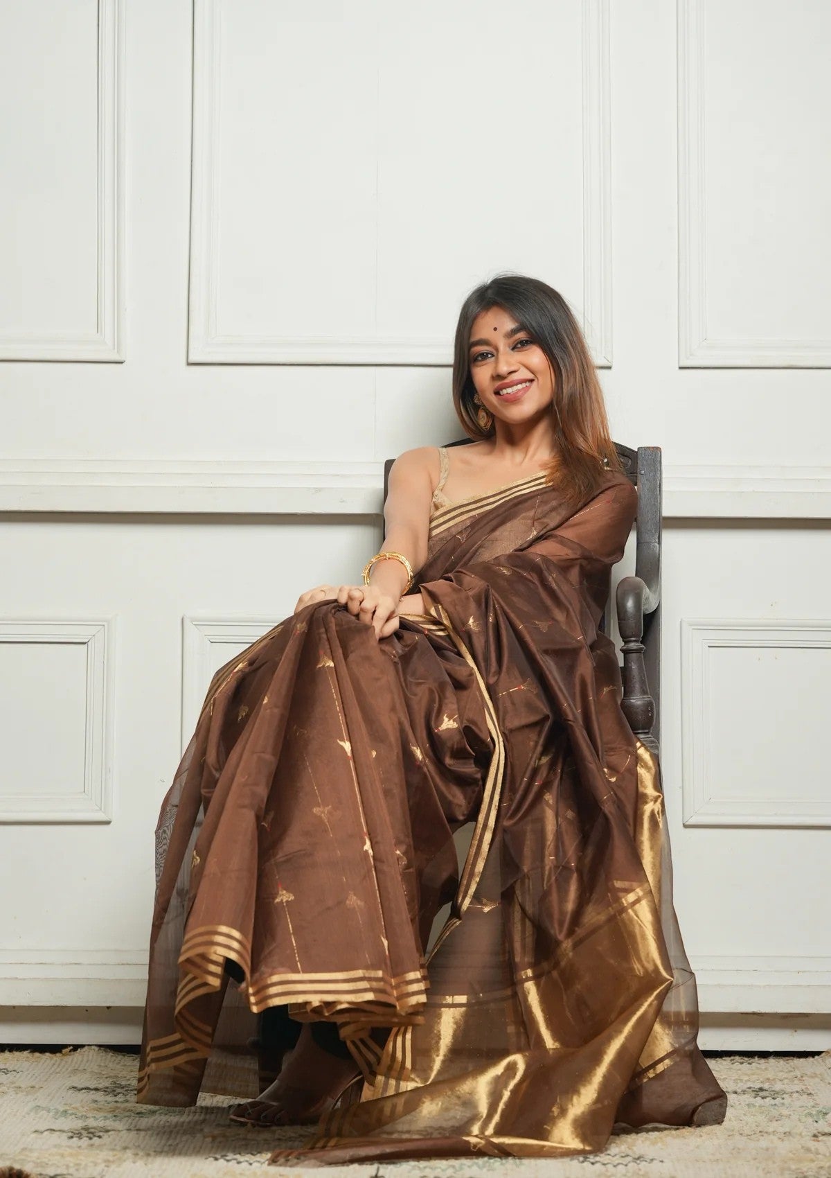 Brown Rich Pure Linen Cotton Silk Saree With Blouse Piece