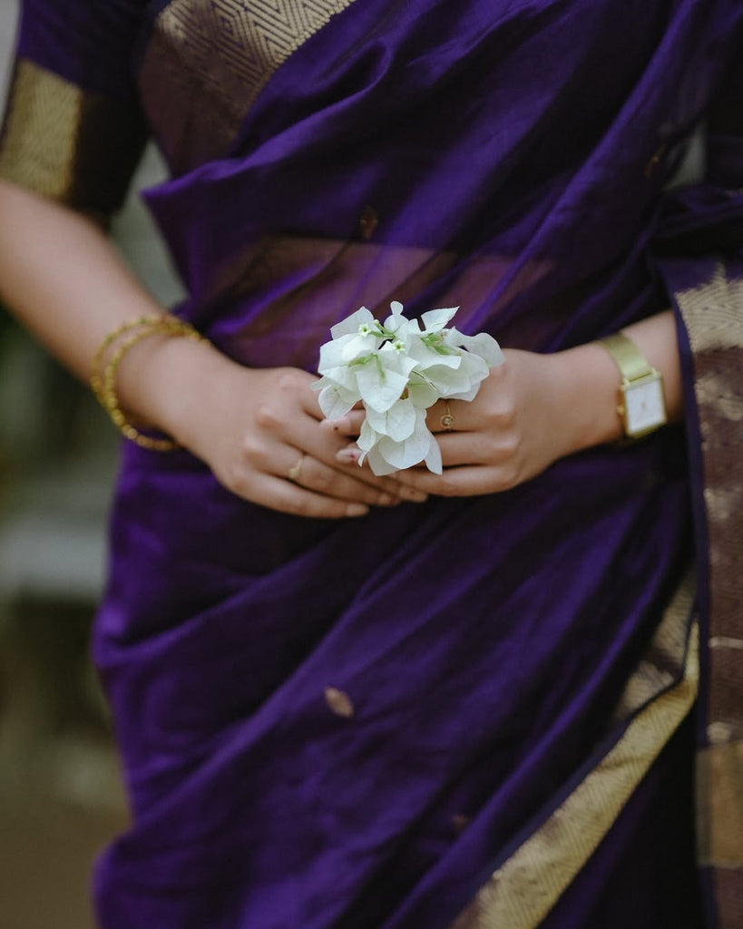 Purple Soft Linen Cotton Silk Saree With Blouse Piece