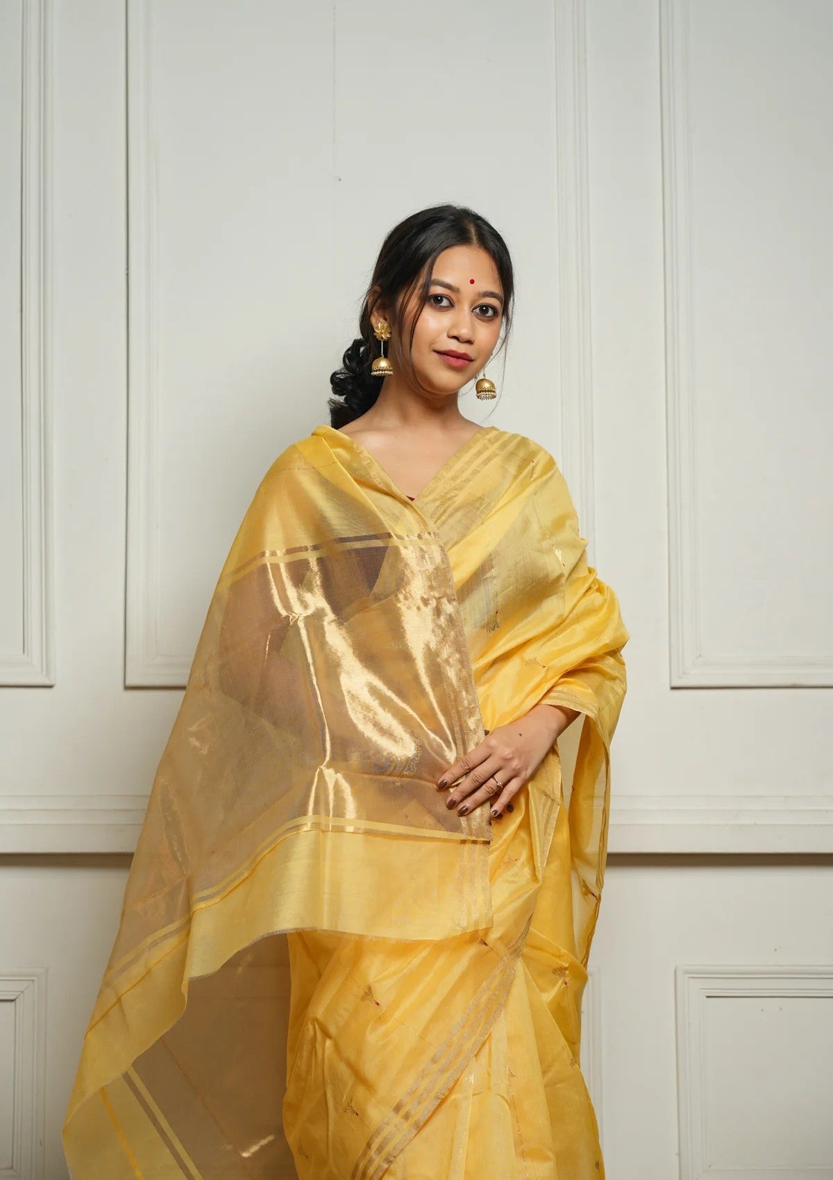 Yellow Rich Pure Linen Cotton Silk Saree With Blouse Piece