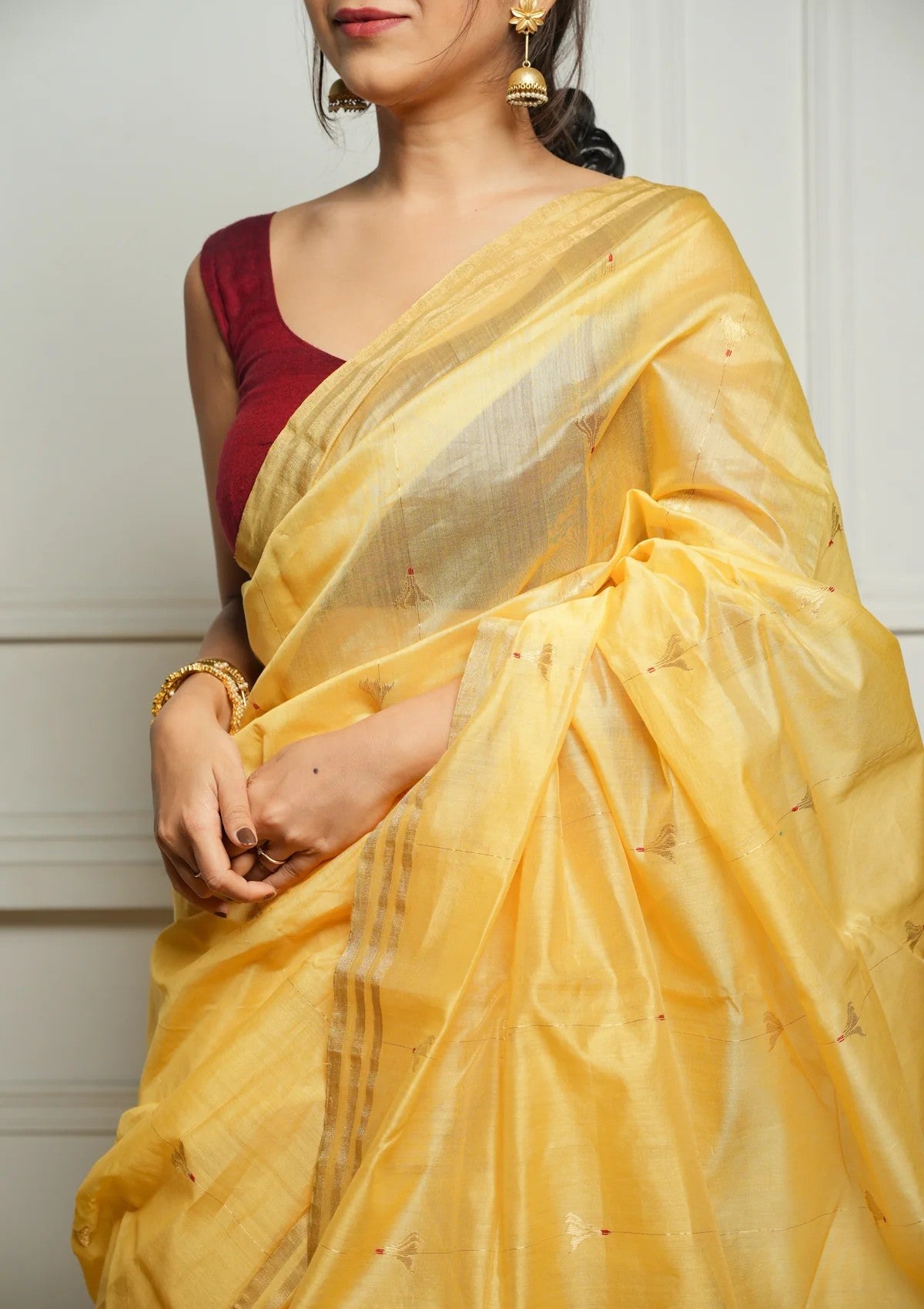 Yellow Rich Pure Linen Cotton Silk Saree With Blouse Piece