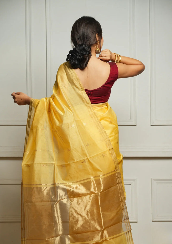 Yellow Rich Pure Linen Cotton Silk Saree With Blouse Piece