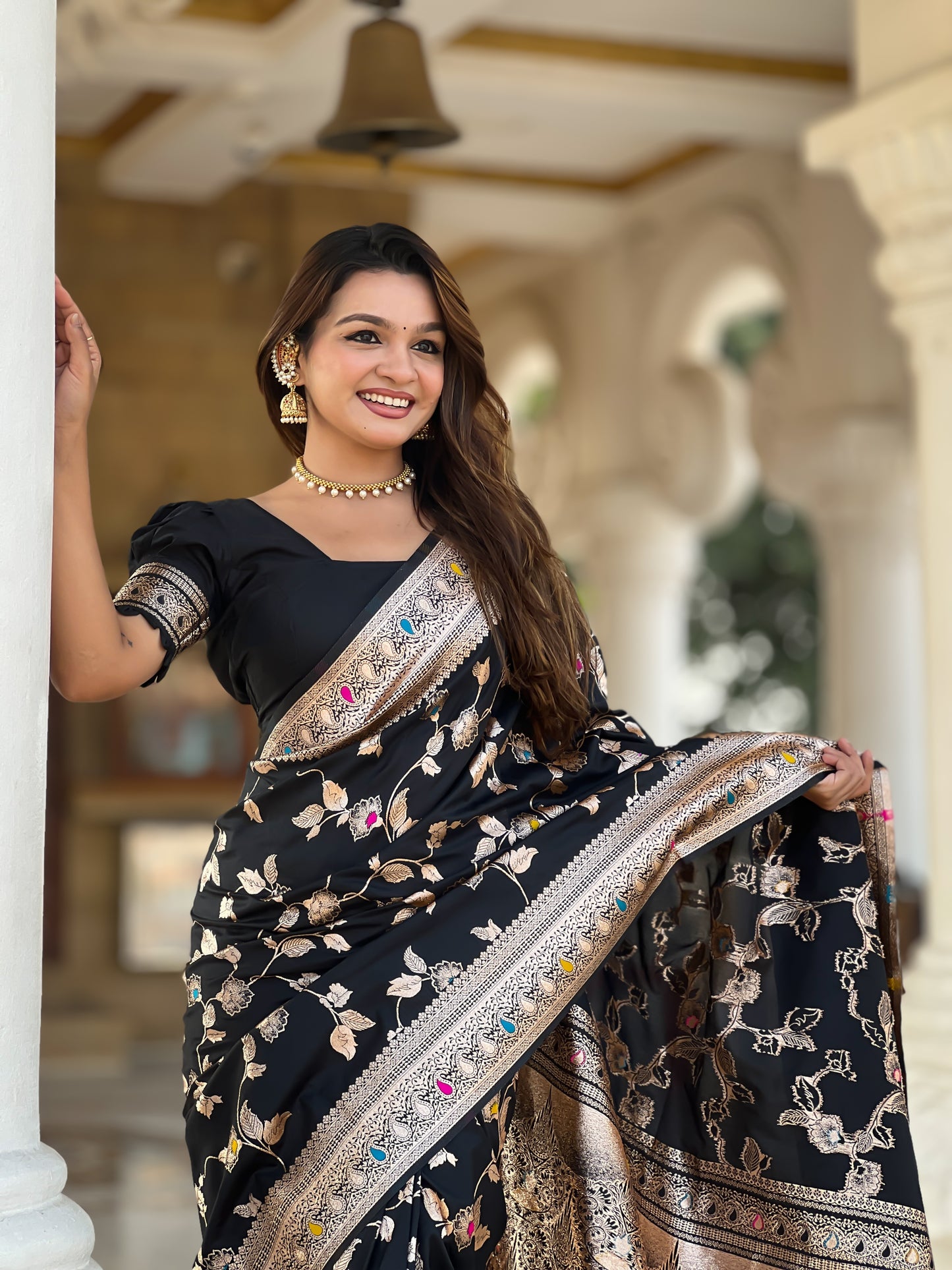 Black Meenakari Elegance Banarasi Silk Saree