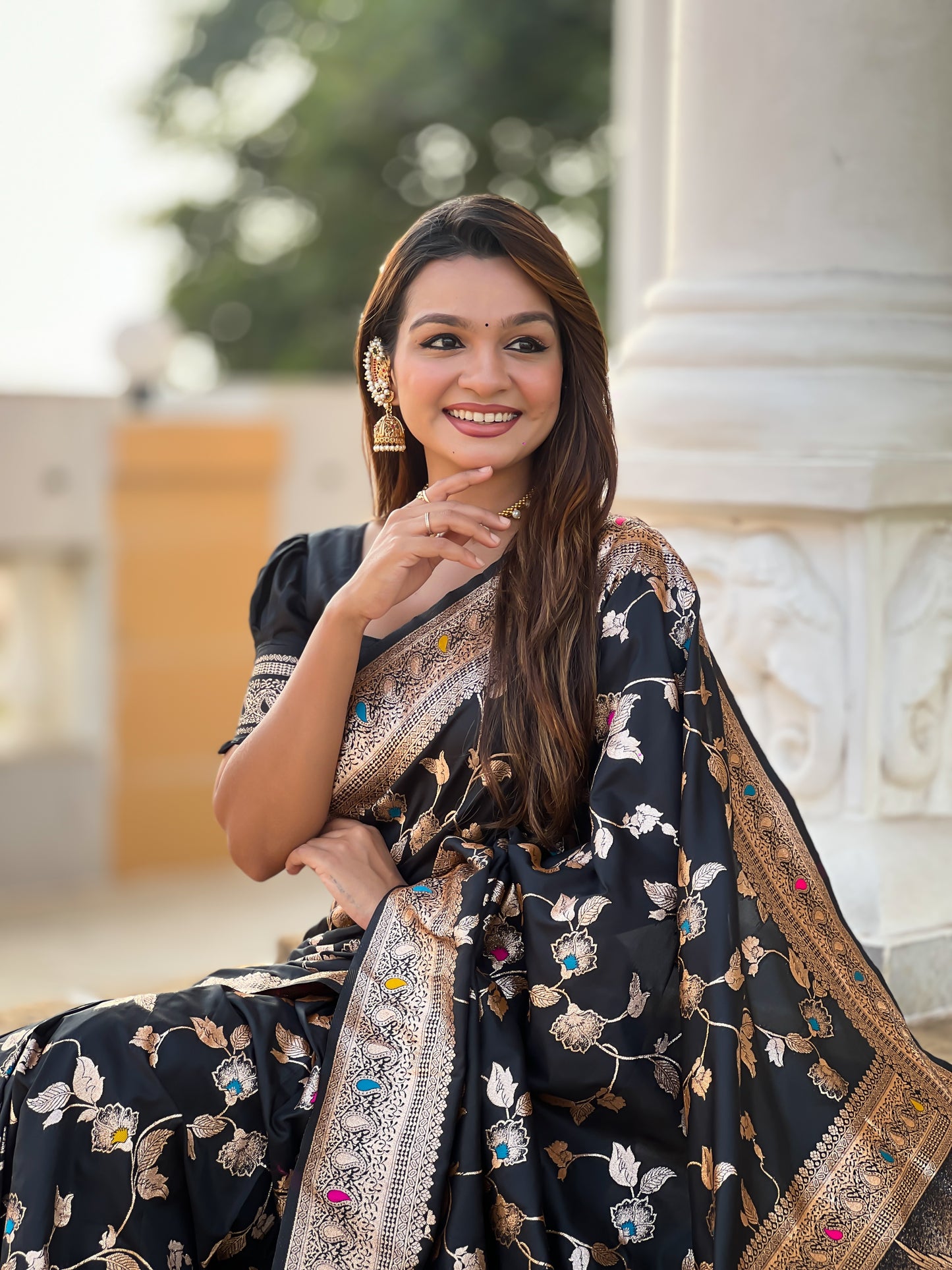 Black Meenakari Elegance Banarasi Silk Saree