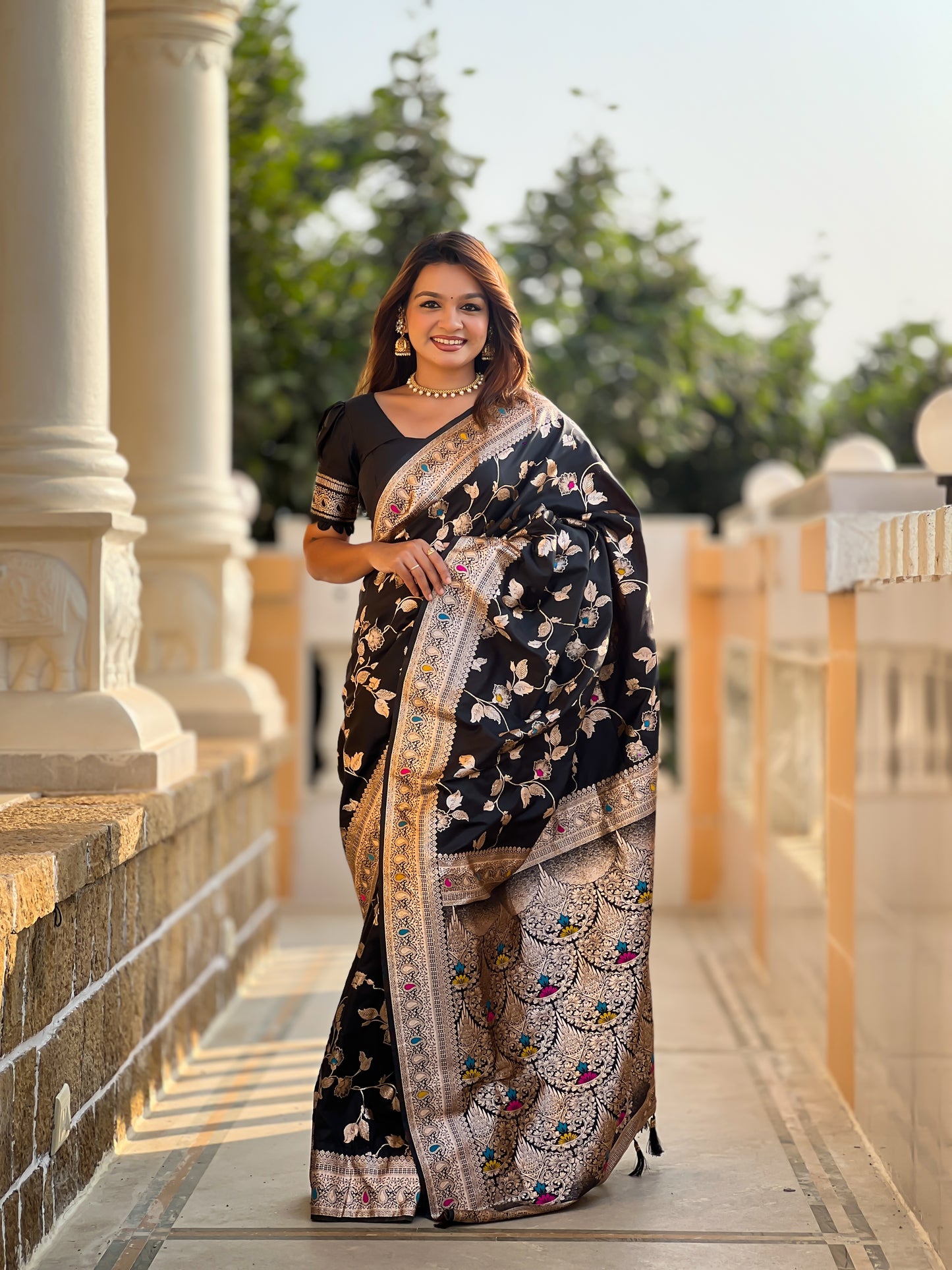 Black Meenakari Elegance Banarasi Silk Saree