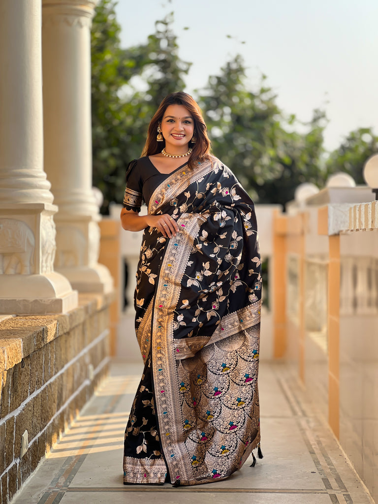 Black Meenakari Elegance Banarasi Silk Saree