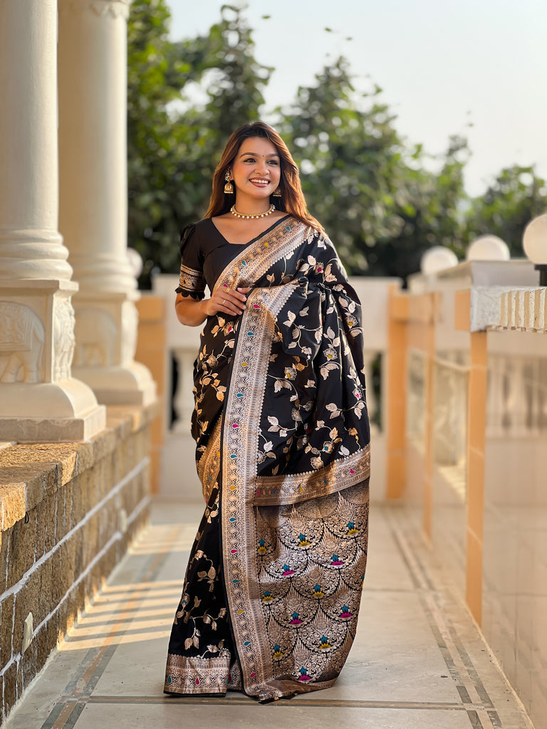 Black Meenakari Elegance Banarasi Silk Saree