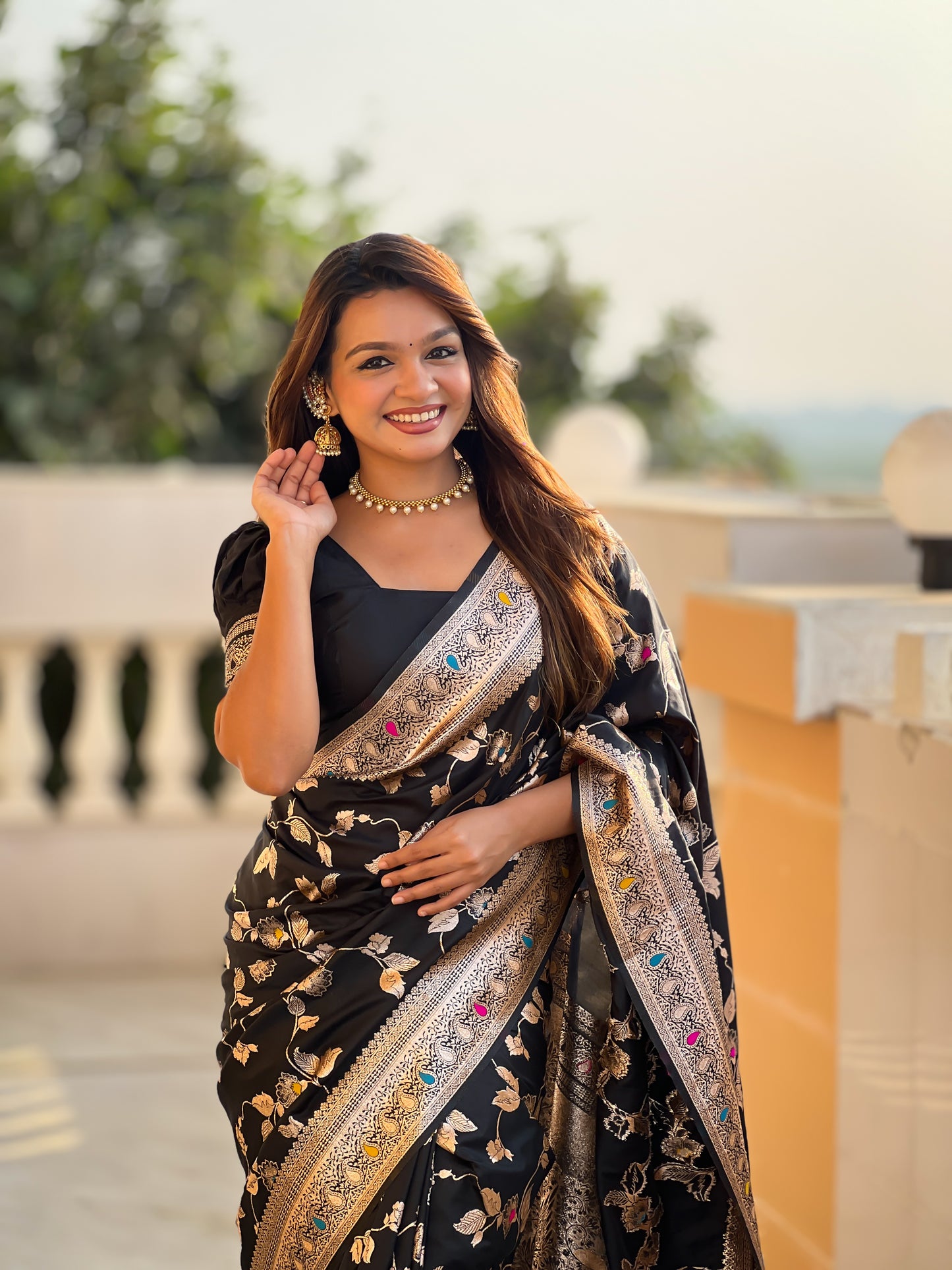 Black Meenakari Elegance Banarasi Silk Saree