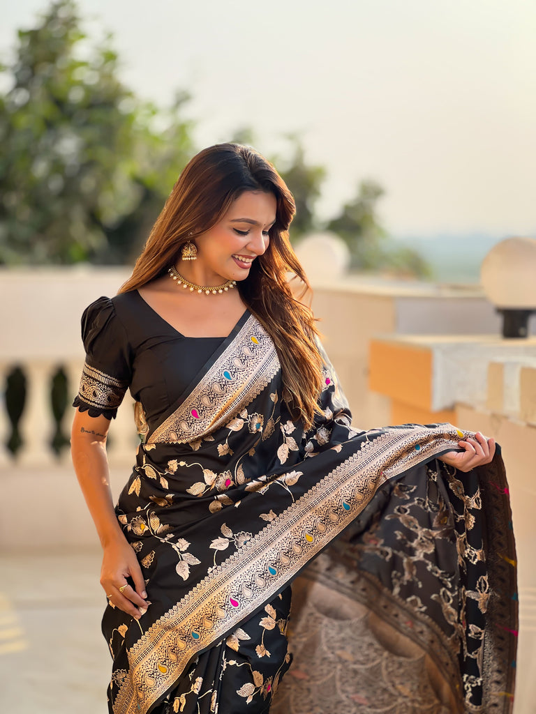 Black Meenakari Elegance Banarasi Silk Saree