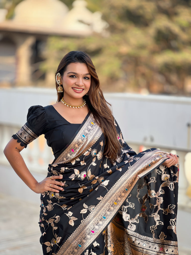 Black Meenakari Elegance Banarasi Silk Saree