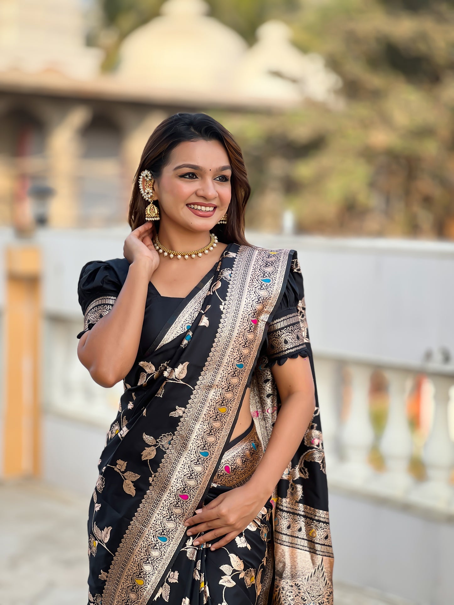 Black Meenakari Elegance Banarasi Silk Saree