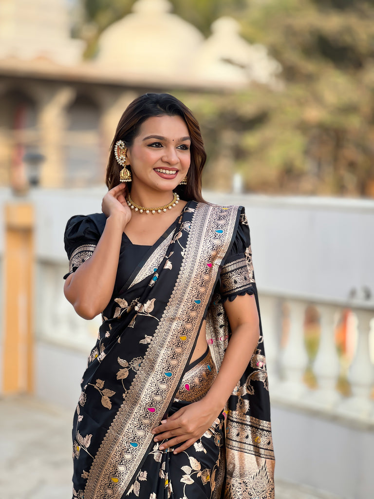 Black Meenakari Elegance Banarasi Silk Saree