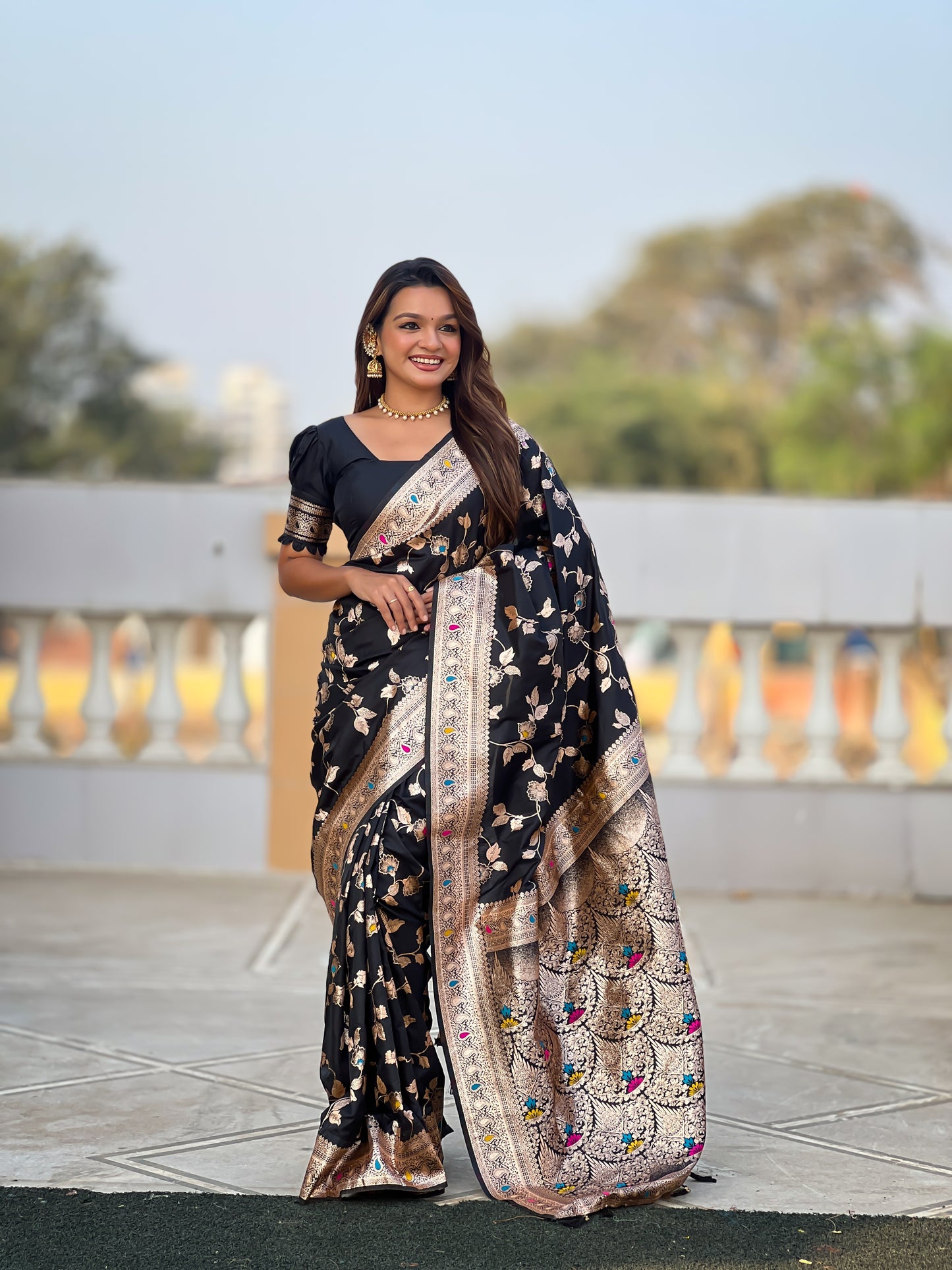 Black Meenakari Elegance Banarasi Silk Saree