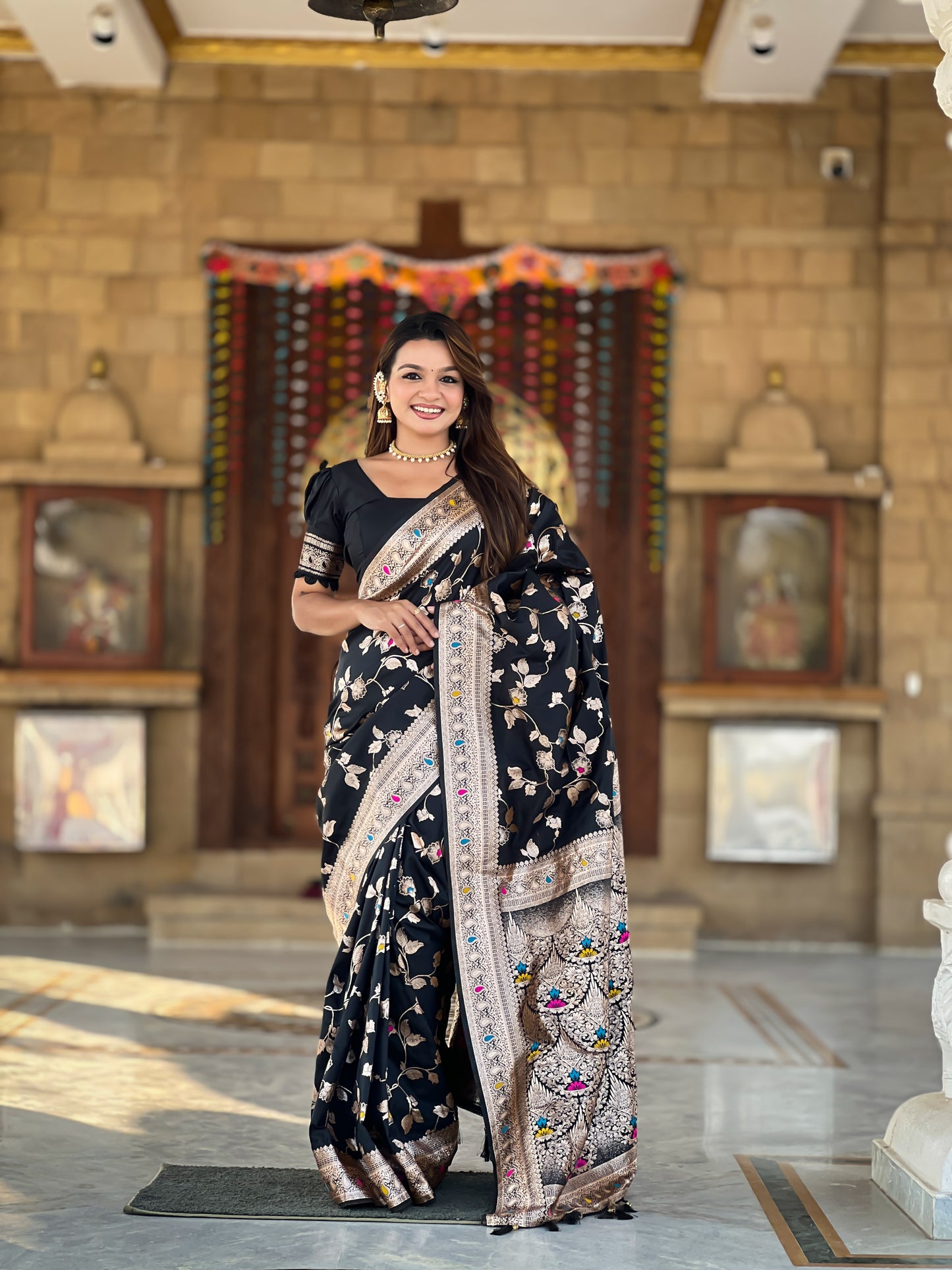 Black Meenakari Elegance Banarasi Silk Saree