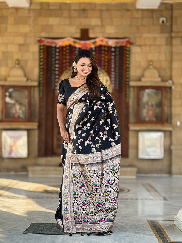 Black Meenakari Elegance Banarasi Silk Saree