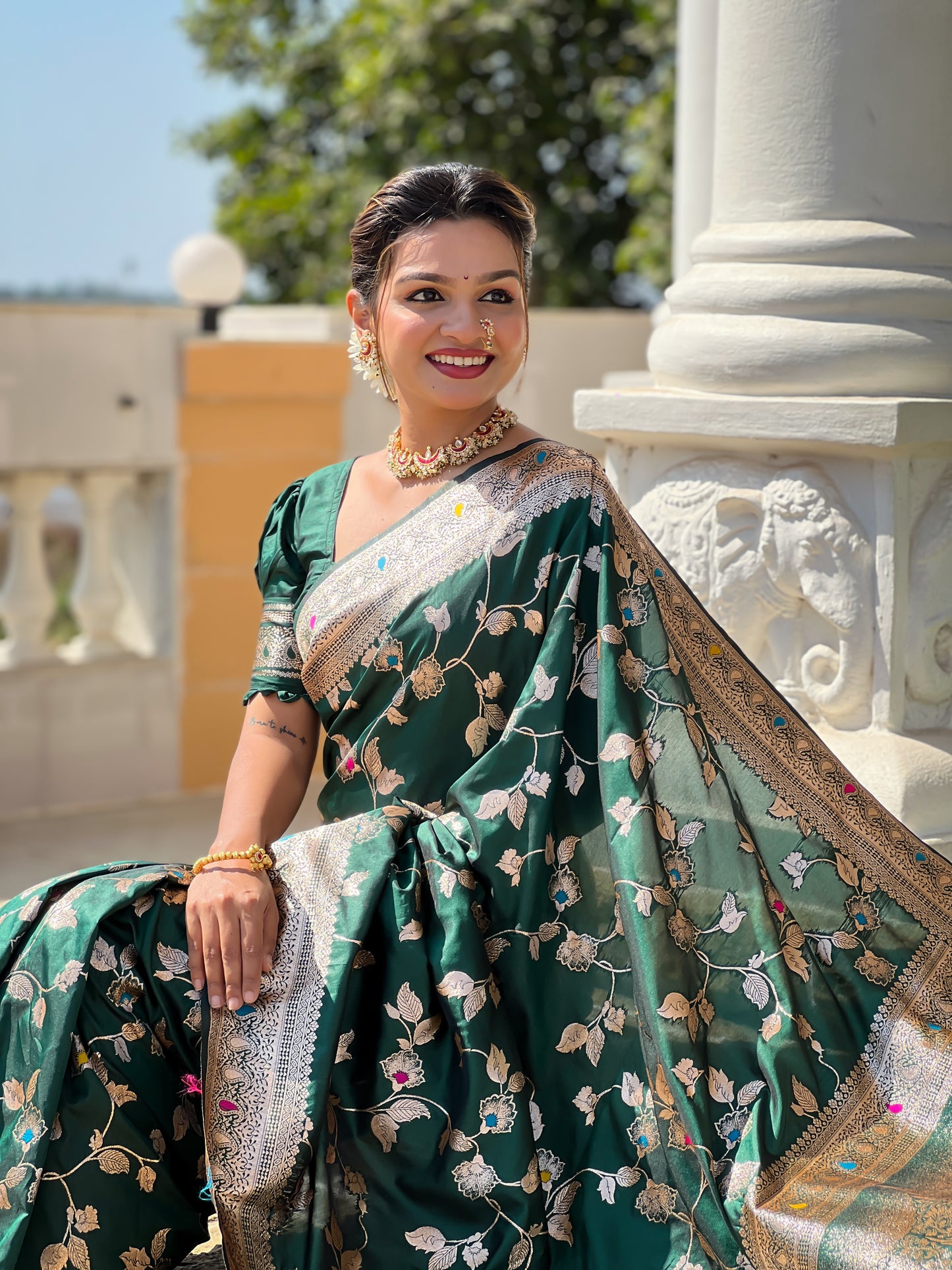 Green Meenakari Elegance Banarasi Silk Saree
