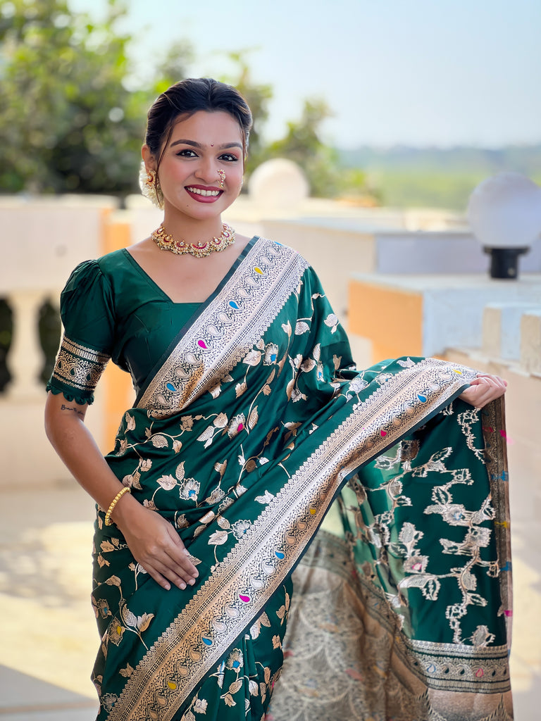 Green Meenakari Elegance Banarasi Silk Saree