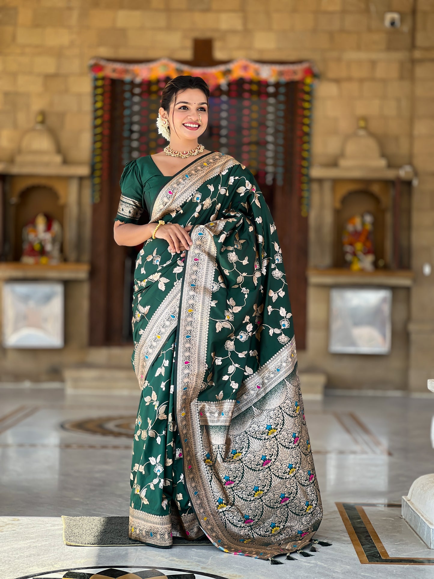 Green Meenakari Elegance Banarasi Silk Saree